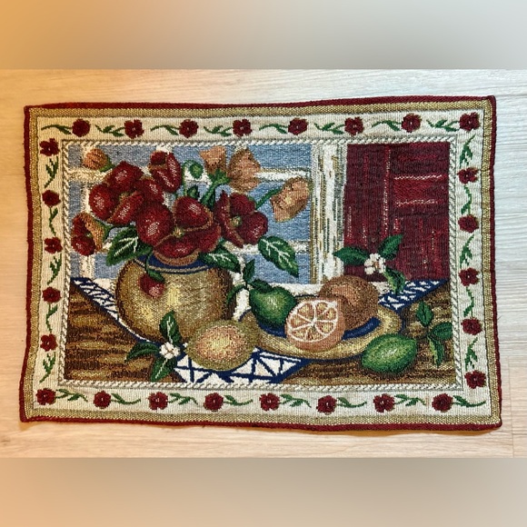 Colorful Fruit & Flower Mini Tapestry Placemat | Decorative Kitchen Pot Mat - Picture 1 of 10